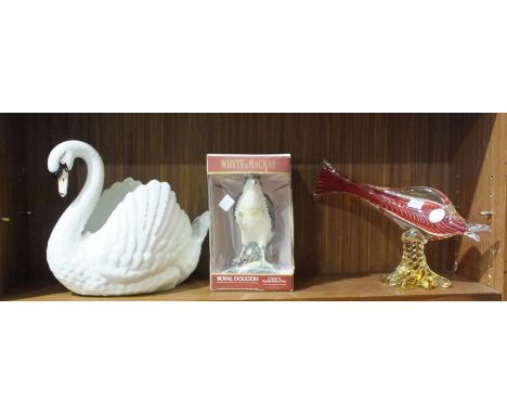 A Murano glass fish ornament, 35cm long, 24cm high, a Royal Doulton Whyte &amp; Mackay 'Osprey' Scotch whisky decanter, seale