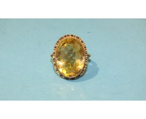 A 9ct gold ring set oval citrine, size L, 5.2g.