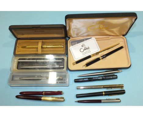 A Mabie, Todd &amp; Co. 'Swan' self-filler fountain pen, with 14ct nib, a Parker Slimfold fountain pen, three other parker fo