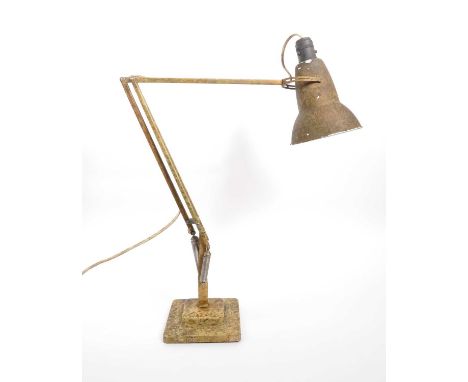Herbert Terry - A mid Century retro angle poise industrial table top lamp light having scumbled finish. With dual arm spring 