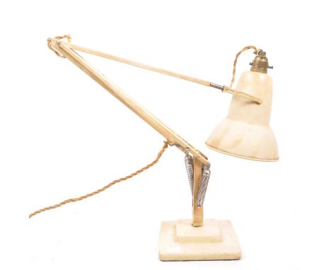 Herbert Terry - A mid Century retro industrial factory white / cream anglepoise table lamp light, model 1227. Supported on a 