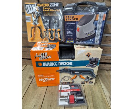 A selection of new tools; black n decker multi purpose tool, palm sander &amp; others 