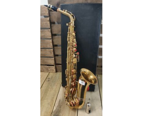 A Brass musicians saxophone with carry case [65cm] 