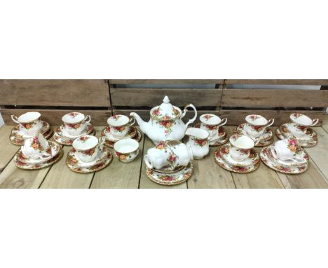 Royal Albert Old Country Roses pattern tea service; tea pot sugar &amp; cream 