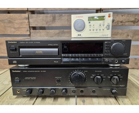 Technics compact disc player &amp; stereo integrated amplifier models [SL-pg500A &amp; SU-VX500] together with Roberts DAB ra