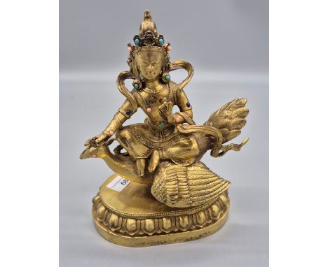 20th century gilt bronze Tibetan Deity sculpture. [23cm high] 