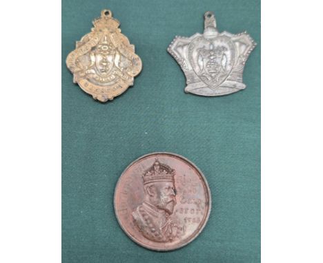 Three Royalty commemorative medallions; Edward VII's 1902 large medallion, produced in bronze. King &amp; Emperor engraved on