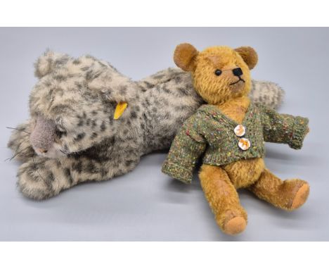Steiff German Snow Leopard teddy together with a Mohair Bear by Teddy bear of Witney [43cm leopard length] 