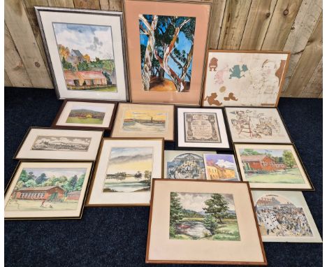 A Collection of prints &amp; paintings; Original artworks by S G Pollock. Various original cartoon sketches and many more ite