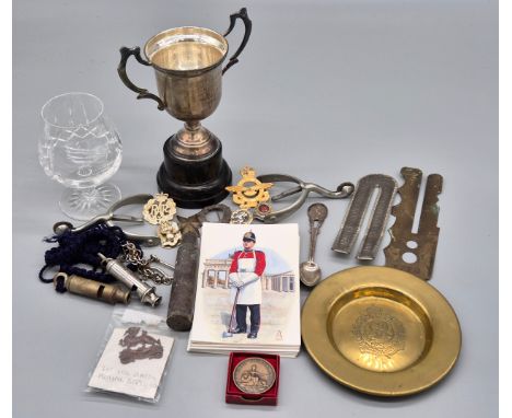 Collection of Military collectables; R.A.F. Association Battle of Britain Wings Trophy, various cap badges- 1st Vol Battn Roy