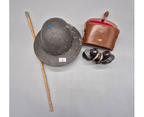 WWII J.S.S. 1941 British military helmet, Winchester college OTC Swagger Stick- "Manners Makyth Man" and Ross London- J. Liza