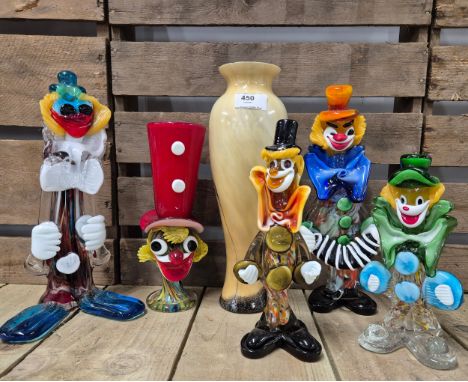A collection of Murano glass clowns together with caithness limited edition vase [32cm vase height] [clowns as found] [caithn