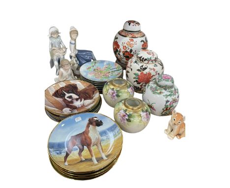 Three Nao figurines, collectors plates including Villeroy & Boch, ginger jars, etc.