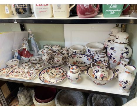 Collection of Mason's Mandalay and Mandarin including table lamps, fruit bowl, etc, together with two Lladro figurines, Nao a