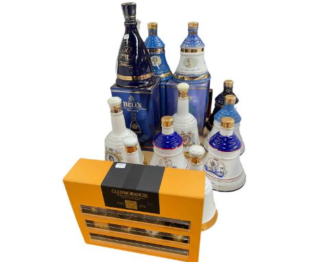 Collection of predominantly Bell's commemorative decanters including QEII 50 Years Reign, Birth of Princess Eugenie, etc, tog