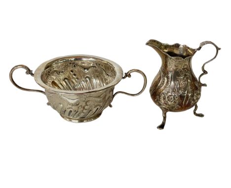 Edwardian silver two handled basin, Birmingham 1904, and antique silver baluster cream jug (2).