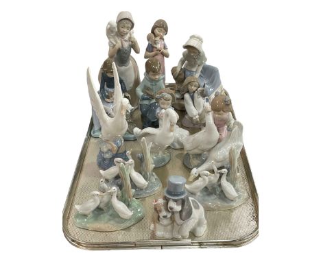 Collection of Nao figures with animals, Nao Geese and Dogs.