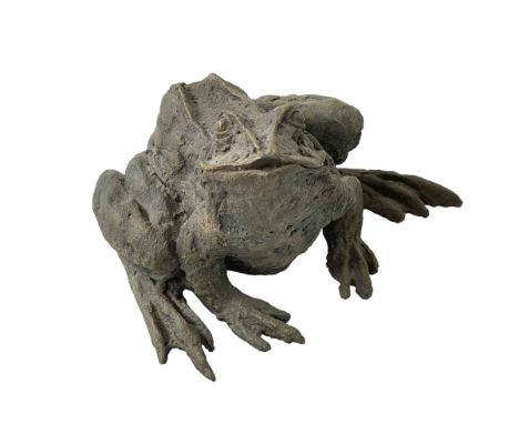 Bronze colour resin frog sculpture, 12.5cm high.