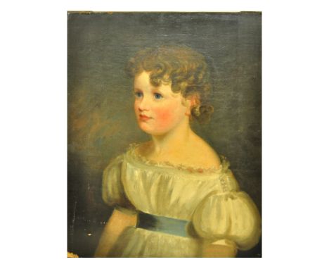 Continental school, 19th century, a half length portrait of a girl, wearing a white dress, oil on canvas, 53 x 43 cm (unframe