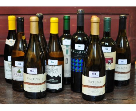 Two bottles of Catena Alta Chardonnay, 2000, a bottle of Vallocaia,1997, a bottle of Morgan Chardonnay, 1999, and eight other