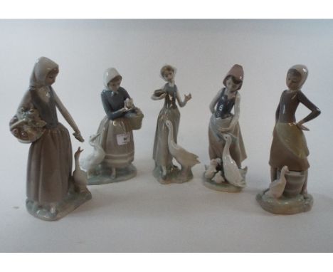 A Lladro group, a girl feeding swans, other Lladro, Nao, and other ceramics (2 boxes)