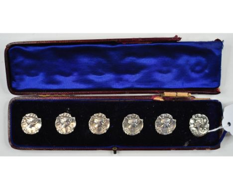 Five Art Nouveau style sterling silver buttons, and another similar, cased