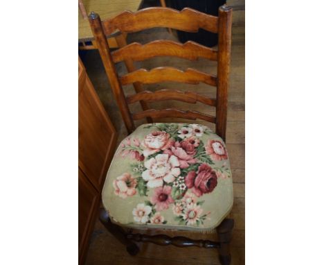 A set of six oak and elm ladder back rush seat dining chairs (4+2) (6)