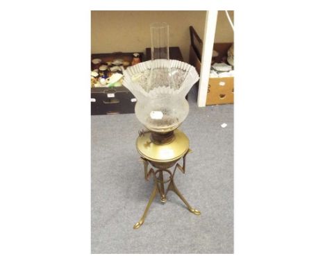 A Benson style brass oil lamp, with etched glass shade, 66 cm high