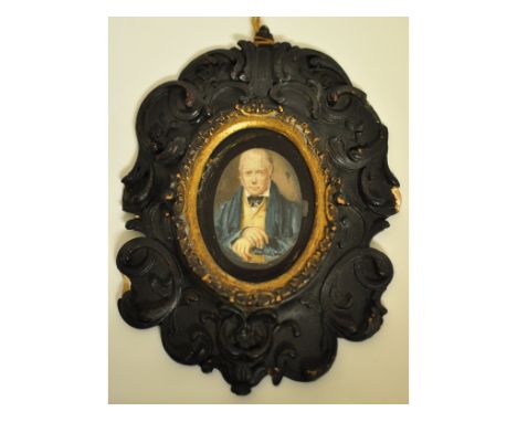 An oval bust portrait miniature, of a gentleman, possibly Sir Walter Scott, watercolour on ivory, 5 x 3.5 cm