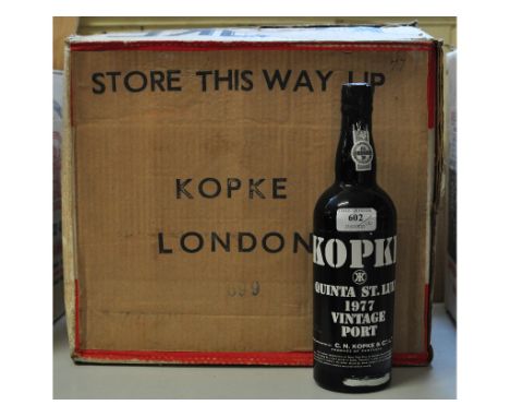 Twelve bottles of Kopke Quinta St Luiz Vintage Port, 1977, in original cardboard box  See illustration 