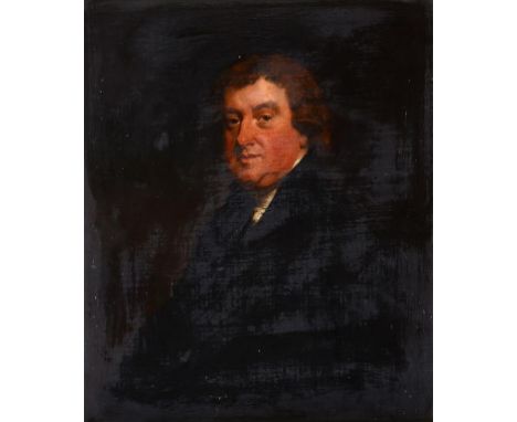 English school, 19th century, a half length portrait of a gentleman, oil on canvas, 74.5 x 61 cm, the frame applied a plaque 