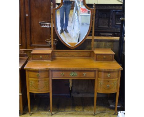 An Edwardian satinwood dressing table, with painted decoration, 137 cm wide, and a similar washstand (2)   Condition report  