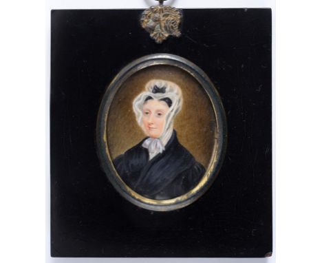 An oval bust portrait miniature, of a lady, believed to be Abigail Adams, watercolour on ivory, 6 x 4.5 cm  See illustration