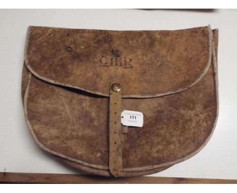 An infantryman's leather food bag, stencilled G III R, and with a XXII Regiment of Foot button to the strap, 41 cm wide