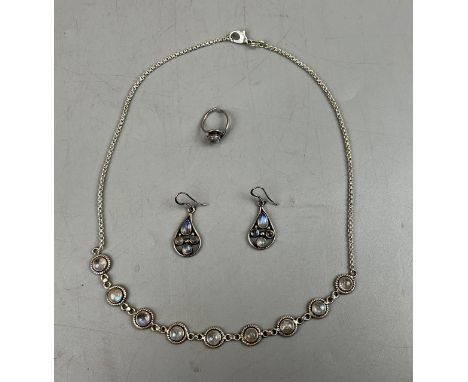 Moonstone &amp; Silver necklace, earrings &amp; ring 