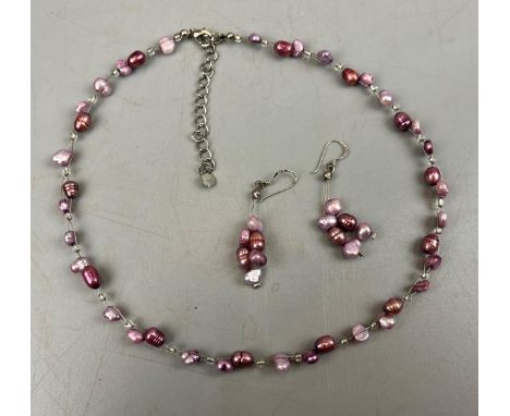 Pia pearl &amp; silver necklace with earrings 