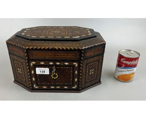 Antique inlaid mother-of pearl casket with key - Approx: W: 30cm D: 20cm H: 17cm
