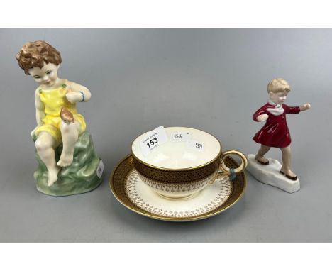 Royal Worcester cup &amp; saucer circa 1880 together with 2 Royal Worcester figurines 