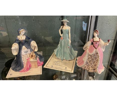 2 Wedgwood L/E figurines - Jayne Seamore and Anne Bolin together with Royal Worcester Serena figure 