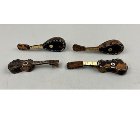 4 miniature tortoise-shell &amp; mother of pearl musical instruments 
