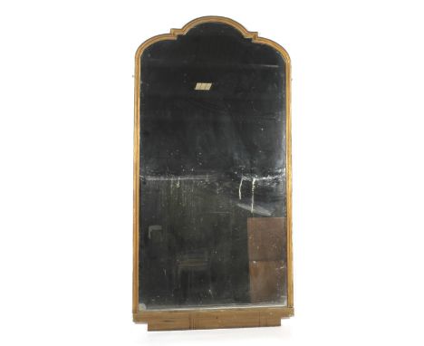 An early 20th century large giltwood arched rectangular wall mirror. With moulded frame, 191cm x 98cm exc. fittings for hangi