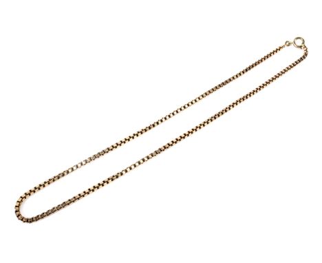 A vintage Italian 9ct gold box link necklace. On a bolt-ring clasp, import hallmarks for Birmingham 1979, approx. 44cm long o