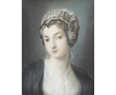 A framed 19th century pastel and watercolour portrait. Depicting a lady in the manner of Rosalba Carriera (1673/75-1757). She