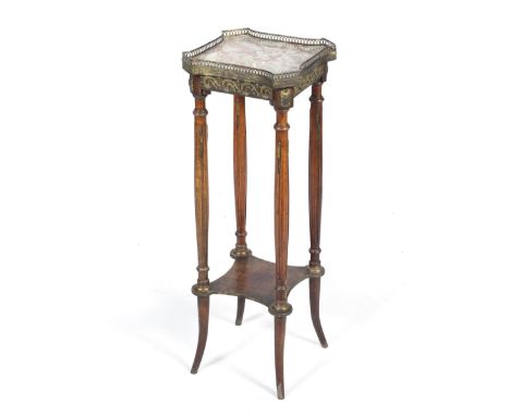 An early 20th century Louis XVI style marble topped occasional table. The canted square gilt-metal galleried top supported by