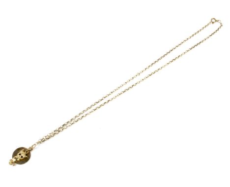 A 9ct gold belcher necklace and two pendants. The necklace on a bolt-ring clasp, indistinct hallmarks, 54cm long; hung with a