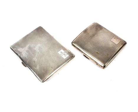 Two silver cigarette cases, both with engine turned decoration. Maker Walker &amp; Hall, Chester 1928,118 grams and Maker Wil