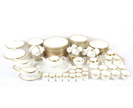 An extensive 20th century Wedgwood bone china Senator pattern part dinner and tea and coffee service. Printed black and brown