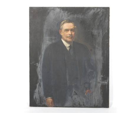 A large 19th century three-quarter portrait of a distinguished gentleman. Oil on canvas, 101cm x 127.5cm