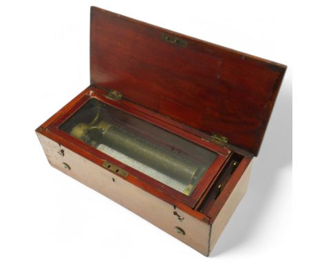 Late 19th century six air musical box, serial no.8440 with comb and cylinder movement, Geneva stopwork with repeat and select