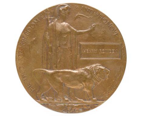 WWI bronze Death Plaque in memory of Henry Rowden
